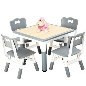 Aoibox Kids Table and 4 Chairs Set Height Adjustable Easy Clean Arts Crafts Table for Ages 3-8 Classroom Home Gray - 1 of 4