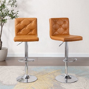 VECELO Set of 2 PU Leather Adjustable Bar Stools, Swivel Counter Chairs with Back - 1 of 4