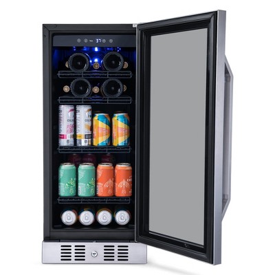 Black Stainless Steel 27" Freestanding Wine and Beverage Fridge with Interior Lighting