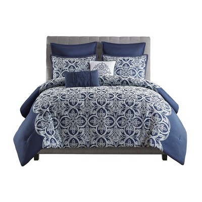 Gracie Mills Reichel Transitional Flocking Comforter Set with Throw Pillows