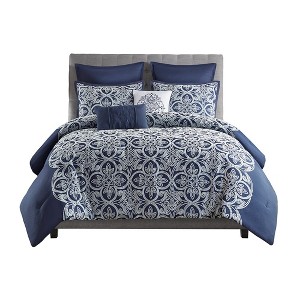 Gracie Mills Reichel Transitional Flocking Comforter Set with Throw Pillows - 1 of 4