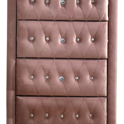 Reggie Pink Velvet Chest with Crystal Button Tufting