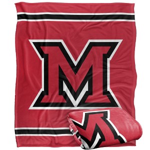 Miami University (Oh) Primary Logo Stripes Silky 50x60 Blanket, 1 Sided - 1 of 4