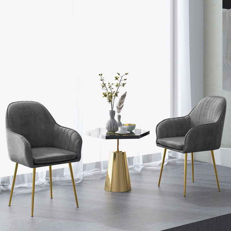 Costway Set of 2 Velvet Dining Chairs Mid-Back Leisure Armchair w/ Gold Leg Pink\Gray, 4 of 11