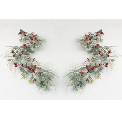 Sullivans 5'6" Artificial Iced Pine and Berry Garland Set of 2, Green