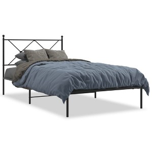 vidaXL Metal Bed Frame with Headboard - Black Powder-Coated Steel, 39.4"x78.7" Mattress Support, Bedroom Furniture for Modern Decor - 1 of 4