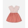 Deux par Deux Girl Bi-Material Dress with Printed Top Small Flowers and Pink - 3 of 4