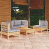 vidaXL Solid Pinewood Patio Lounge Set 5 Piece with Cushions Multi Colors - Brown and Gray - 2 of 4