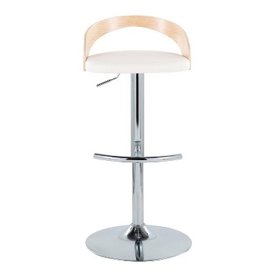 White and Natural Wood Adjustable Swivel Bar Stools, Set of 2