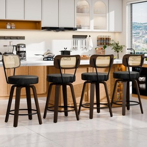 DYHOME 26 Inches Swivel Counter Height Bar Stools with PE Rattan Back, Faux Leather Upholstered Bar Chairs, Set of 4 - 1 of 4