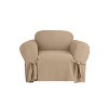 Heavy Weight Cotton Canvas Chair Slipcover Khaki - Sure Fit: Box Cushion Compatible, Indoor Use, Front Armrest Ties - 2 of 3