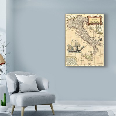 Vintage Italy Map Framed Canvas Art Print, 24" x 32"