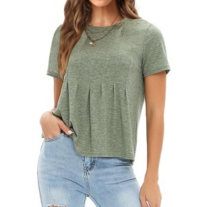 EXLURA Womens Summer Cute Crop Tops Short Sleeve Pleated T-shirts Crewneck Blouse - 1 of 4
