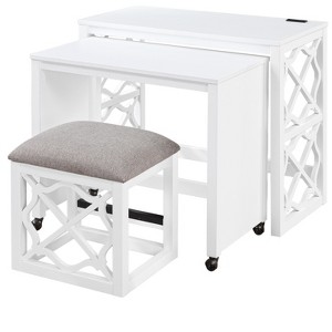 Vynxaria 3pc Desks and Stool Set with Rolling Desk, Casters & 2 Charging Ports, Home Office Furniture - 1 of 4