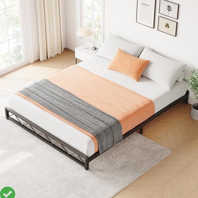 Modern Metal Platform Bed Frame - Sturdy Steel Slat Support No Box Spring Needed,  (Full/Queen/King)