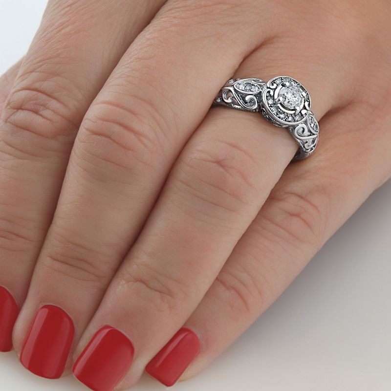 Pompeii3 1/2ct Vintage Diamond Engagement Halo Ring 10K White Gold, 4 of 6