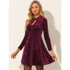 INSPIRE CHIC Women's Keyhole Neck High Waist Long Sleeve Velvet Swing Mini Dress - 2 of 4
