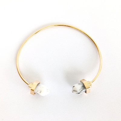 Sanctuary Project by sanctuaire Semi Precious White Howlite Pillar Cuff Bracelet Gold