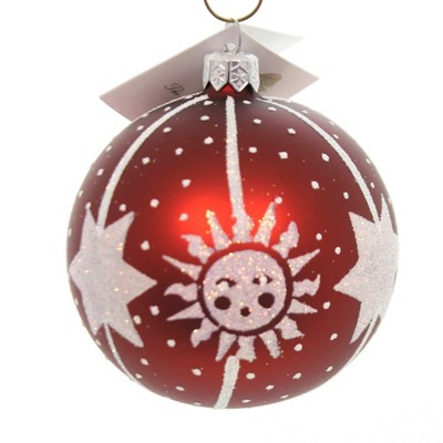 Golden Bell Collection 3.25" Matte Ball W/Moon And Stars Ornament Glittered  -  Tree Ornaments