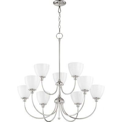 Quorum Lighting Celeste 9-Light Chandelier, Polished Nickel, 32 Width, 33.5 Height, Glass Material, Dry Rated