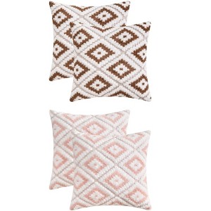 REGALWOVEN 4 Pcs Geometric Pattern Soft Short Plush Decorative Throw Pillow Covers - 1 of 4