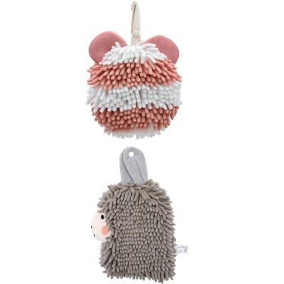 REGALWOVEN Chenille Fuzzy Ball Bathroom Alpaca Fuzzy Soft Absorbent Hanging Towels 7" x 7"/7" x 11" 2 Pcs