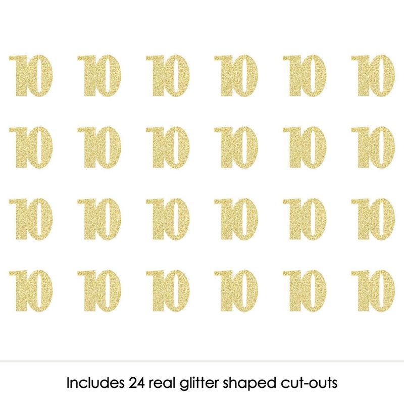 Big Dot of Happiness Gold Glitter 10 - No-Mess Real Gold Glitter Cut-Out Numbers - 10th Birthday Party Confetti - Set of 24, 2 of 7