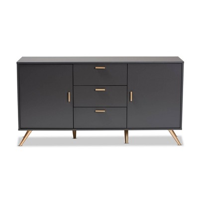 Contemporary Dark Grey Wood Sideboard with Gold Accents