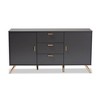 Baxton Studio Kelson Wood 2 Door Sideboard Buffet Dark Gray/Gold: Mid-Century Modern Storage Console with 3 Drawers - 3 of 4