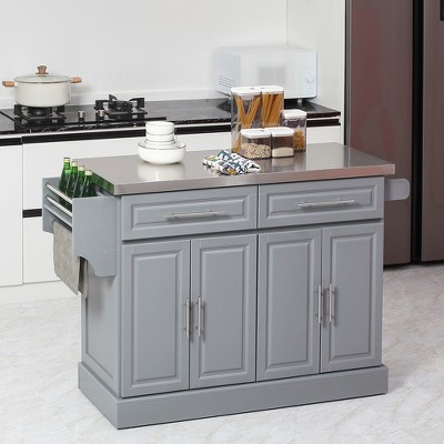 Gray Stainless Steel Top Kitchen Cart with Spice Rack