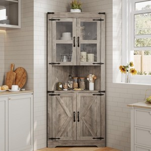 Tall Farmhouse Corner Cabinet with Glass Door & Adjustable Shelves, Space-Saving Storage for Kitchen or Bathroom - 1 of 4