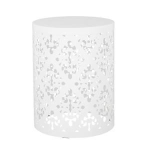 Naysaye Outdoor Patio End Table, Metal Side Table, Decorative Garden Stool for Home Lawn Garden Patio, White, 13.75"*13.75"*18" - 1 of 4