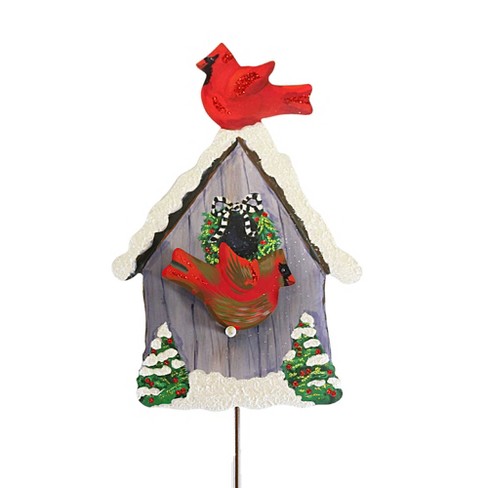 Christmas Cardinal Couple Birdhouse Stake  -  One Yard Decoration 31.25 Inches -  Wreath  -  C22010  -  Metal  -  Multicolored - image 1 of 3