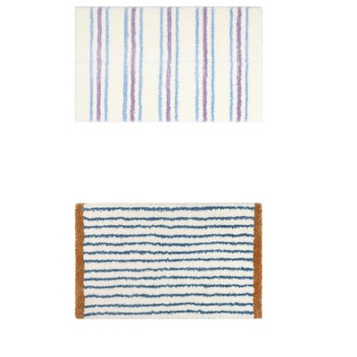 Unique Bargains 2 Pcs Striped Pattern Soft Absorbent Non-Slip Bath Mats Machine Washable