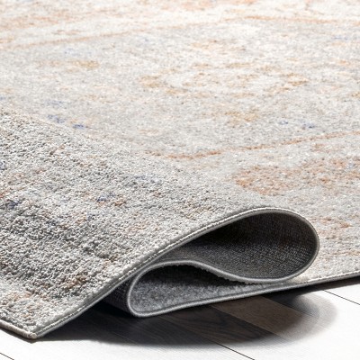 Elegant Gray Floral 62''x26'' Synthetic Easy-Care Area Rug