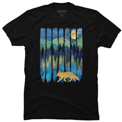 Men's Design By Humans Fox Forest Night By Maryedenoa T-Shirt