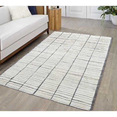 Home Mart Goods Soft Plush Beige Ivory Grey Moroccan Handmade Hand-Knotted New Zealand Wool Natural Area Rug