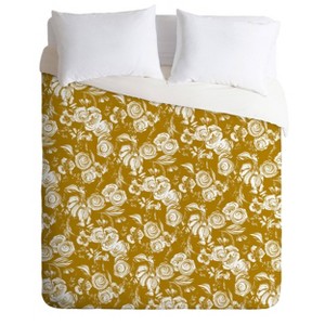 Full/Queen Pattern State Floral Sketch Comforter Set Gold - Deny Designs