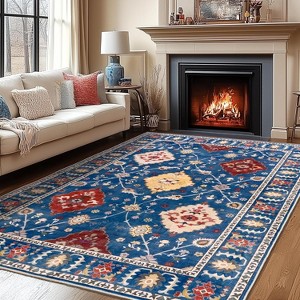 LOVEVOOK 5x7 ft Vintage Area Rugs for Living Room, Non-Slip Bedroom Floral Rug, Modern Oushak Carpet Machine Washable Rugs for Office Dining Room - 1 of 4