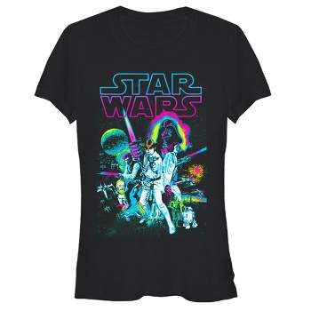 Juniors Womens Star Wars Neon Collage T-Shirt