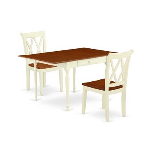 HomeStock 3-Piece Buttermilk and Cherry Finish Solid Wood Top With Dropleaf Dining Table Set - 1 of 4