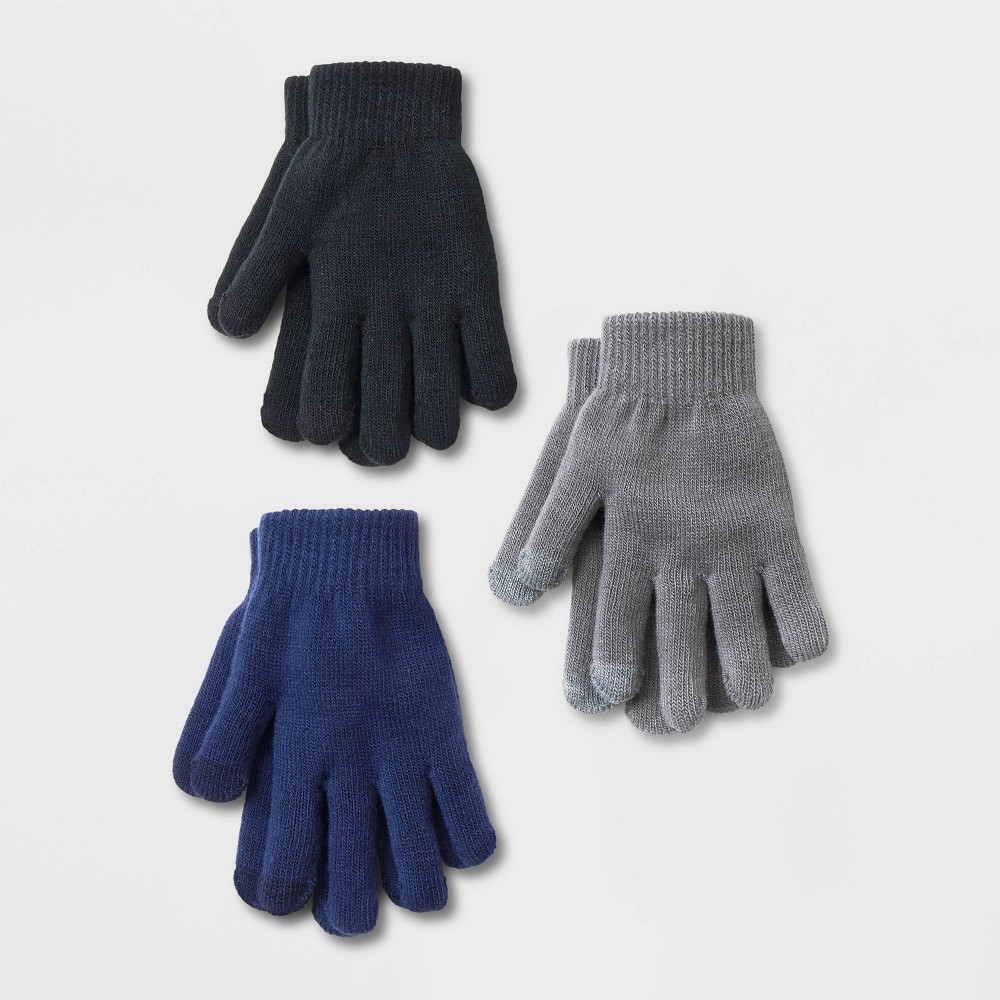 Kids' 3pk Gloves - Cat & Jack Navy/Gray/Black