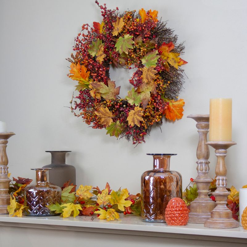 Northlight Maple Leaf and Berry Twig Artificial Fall Harvest Wreath, 22-Inch, 2 of 5