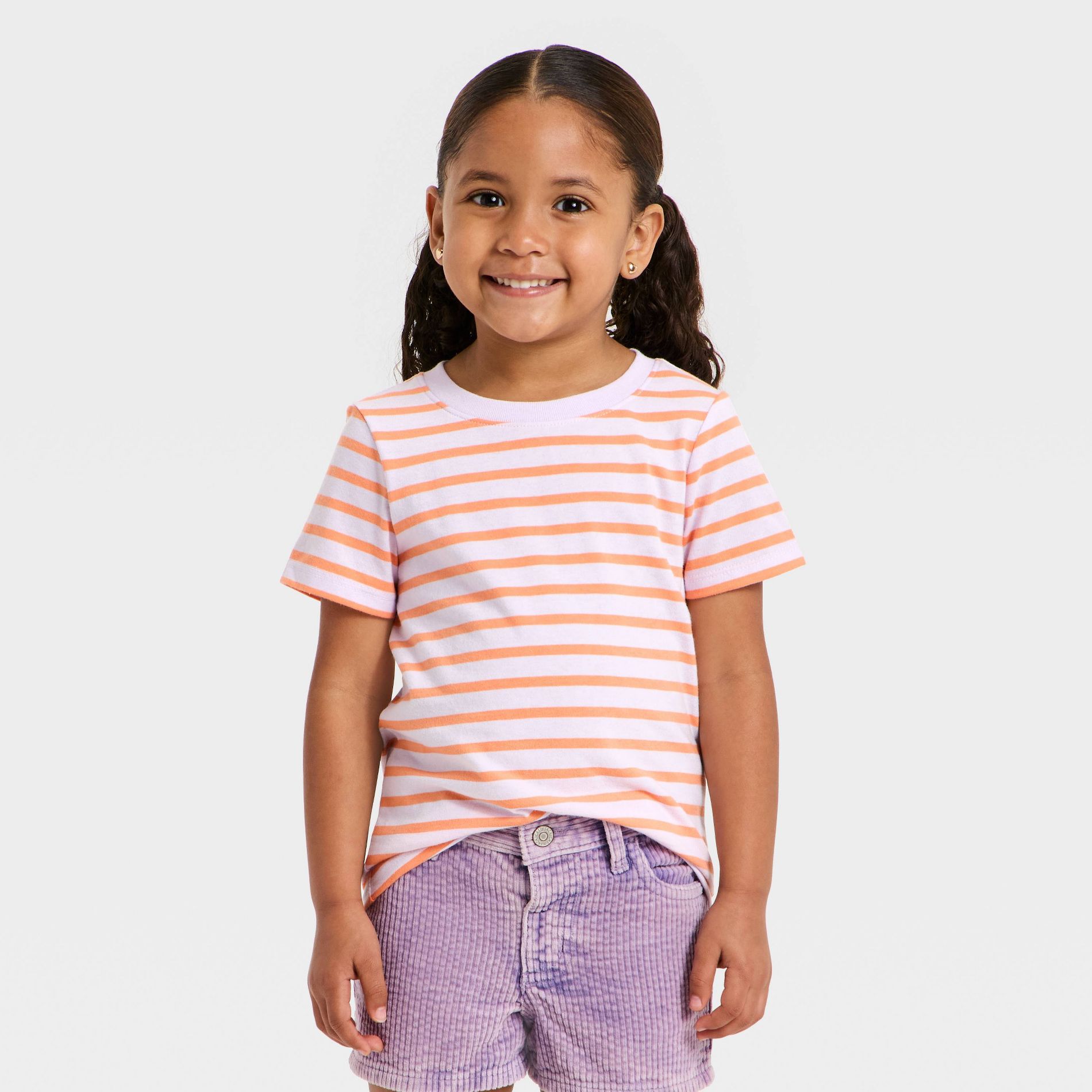 Toddler Girls' Short Sleeve Striped T-Shirt - Cat & Jack™ Light Purple/Orange 2T