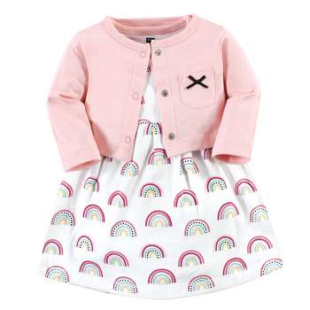 Hudson Baby Infant and Toddler Girl Cotton Dress and Cardigan Set, Modern Rainbow