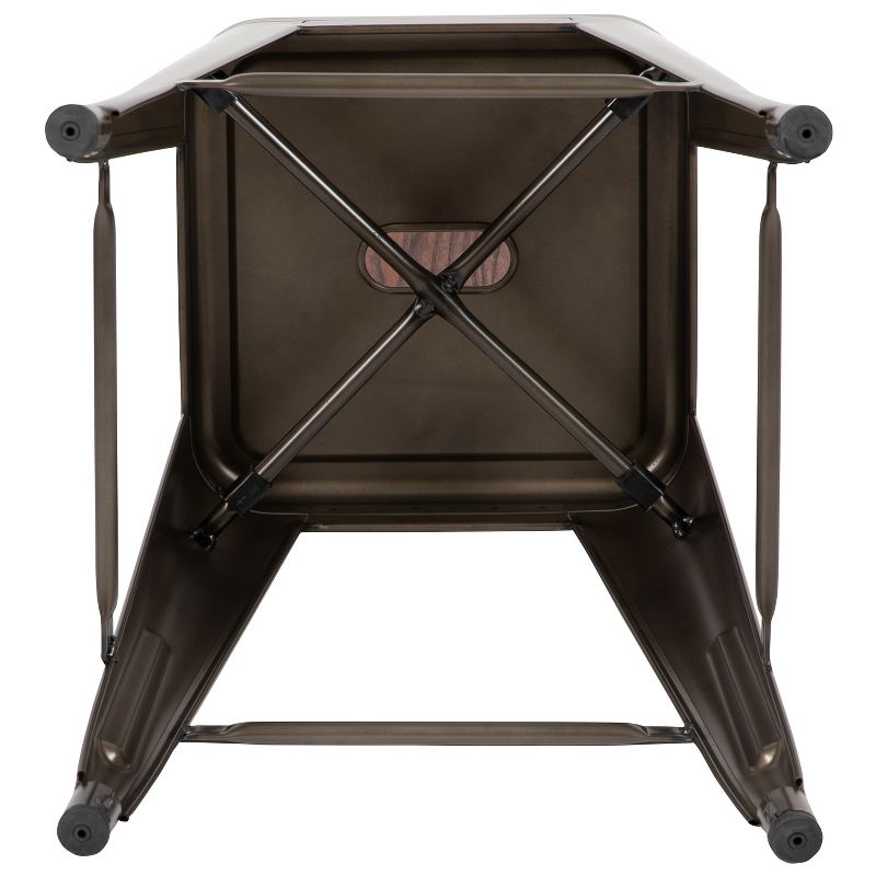 Merrick Lane Set of Four Metal Backless Wood Square Seat Bar Stools With Cross Braces, 4 of 19