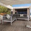 Outdoor L-Shaped Sectional Sofa, Modern Slatted Design 4-Seater Sofa, Sectional Sofa with Aluminum Frame and Polyester Cushion-Coolbibila - 3 of 4