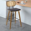 Bekrvio 26" Mid Century Modern Counter Height Bar Stools - Rattan Cane Back, Wood, PU Leather Upholstered for Kitchen Island Dining - 2 of 4