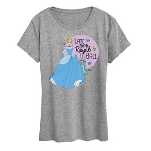 Women's Disney Princess Late For My Ball Short Sleeve Graphic T-Shirt - Heather Grey - 2 X-Large - 1 of 4