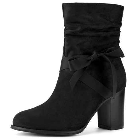 Women's Solid Color Platform Boots, Studded Buckle Belts Back Zipper Casual Chunky Heel Boots, Versatile Round Toe Slim Boots